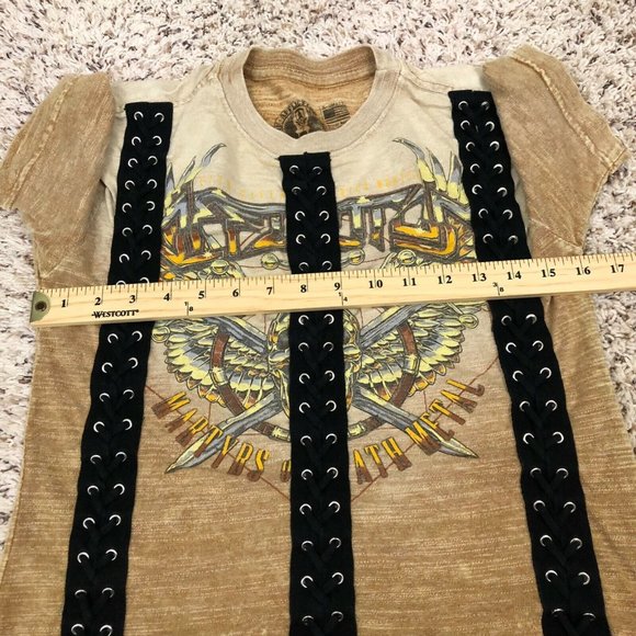 Affliction Graphic T-Shirt Women's XS Maryrs Of Death Metal Tour Tee Lace Front - Picture 10 of 11